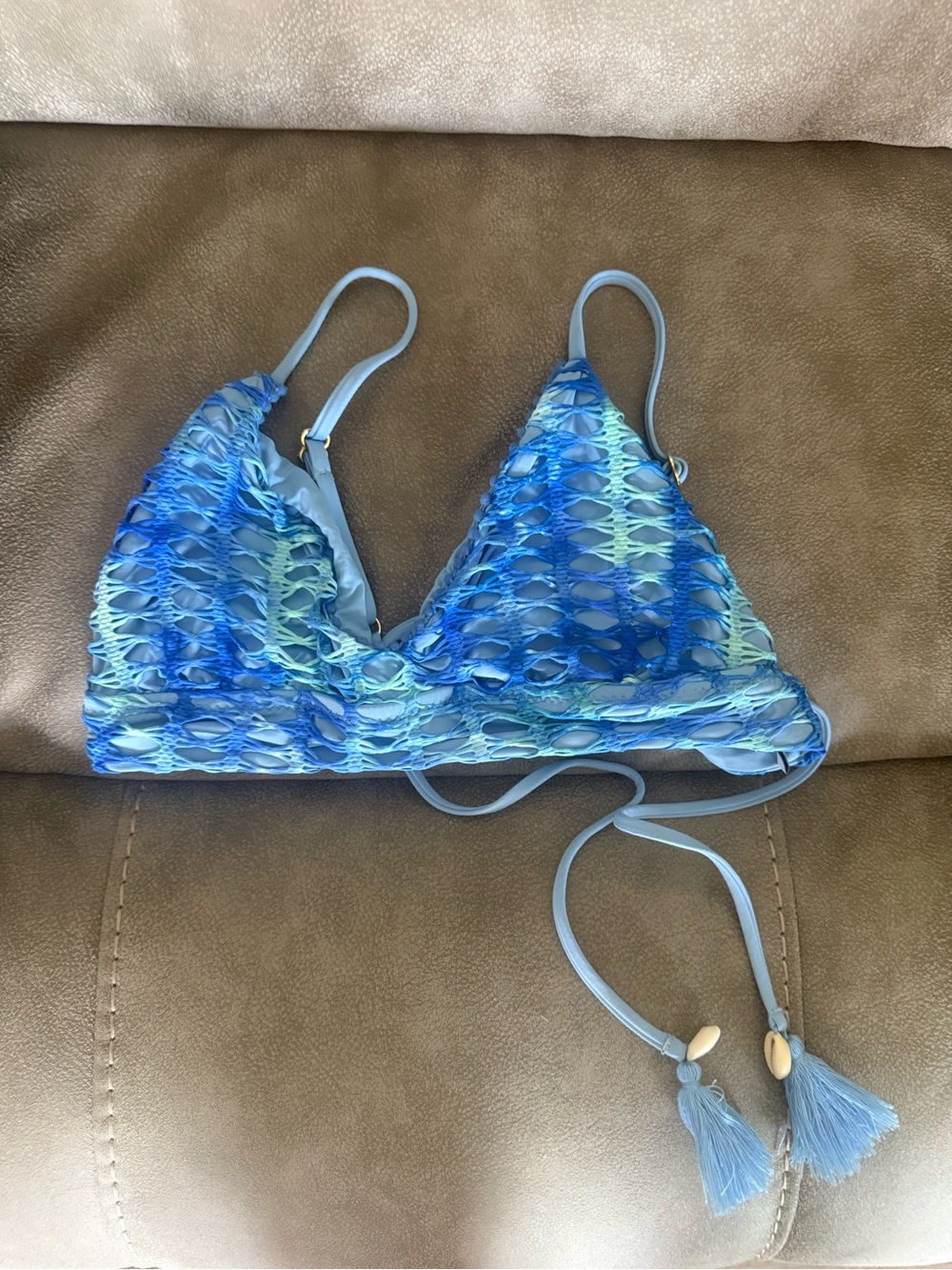 Blue Ombre Crochet Triangle Bikini Top and bottom
